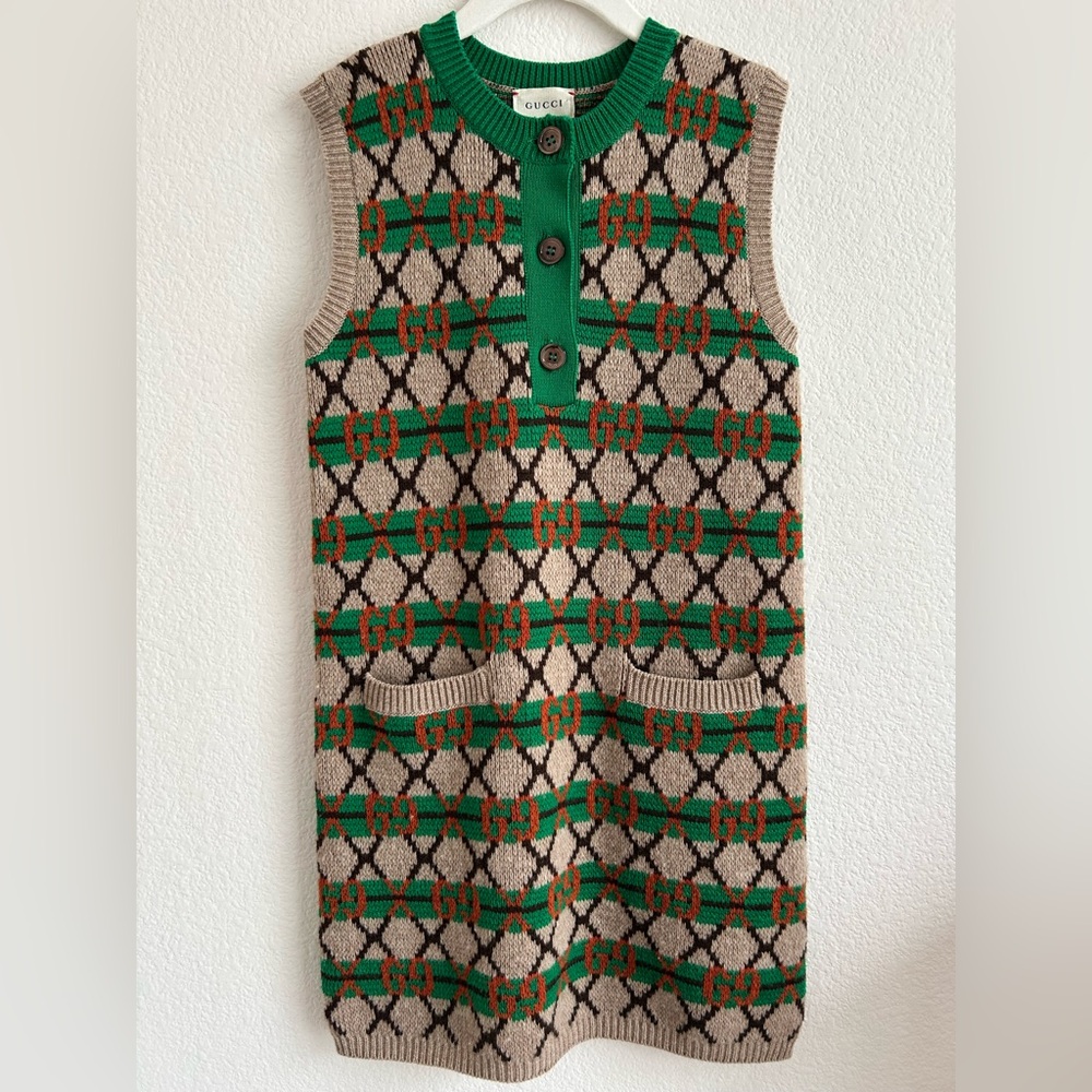 Gucci Green and Orange Knit Cardigan with GG Motif